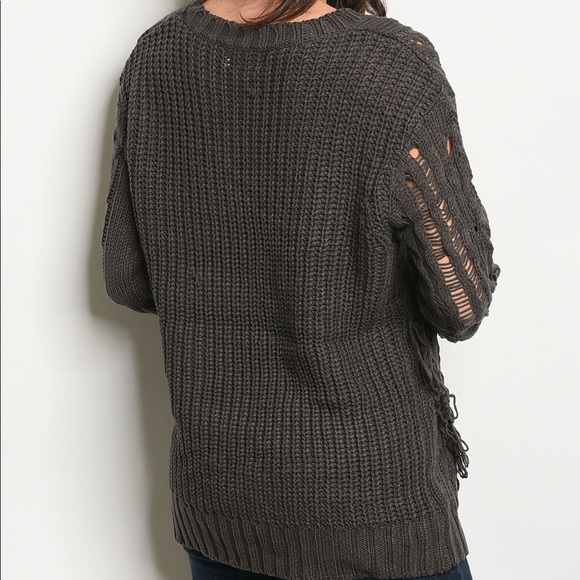 Charcoal Distressed Sweater - Picture 3 of 4